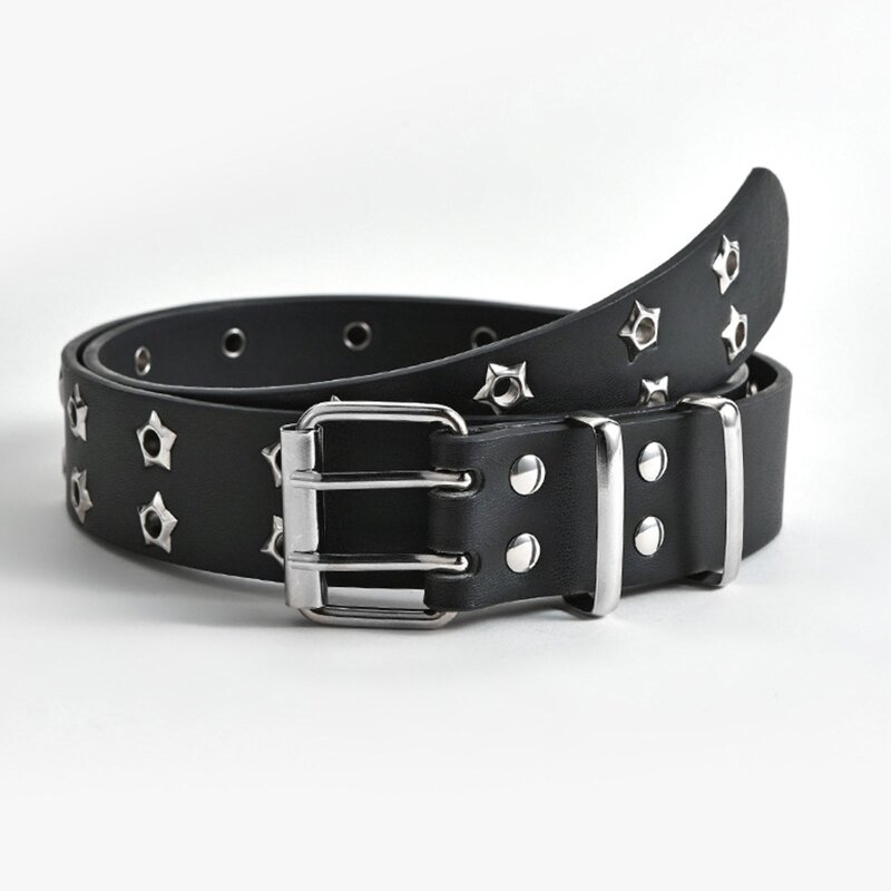 Cinturón cintura punk para mujer, cinturón con doble ojal, hebilla Vintage, cinturones vaqueros para vestido