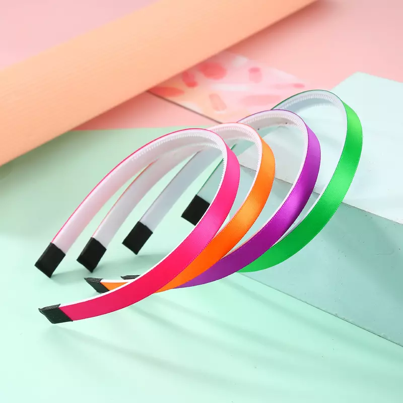 10pcs/Lot 10mm Candy-Colored Satin Ribbon Covered Hairband Baby Girl Hair Accessories Fabric Wrapped Plastic Headbands 12 Colors