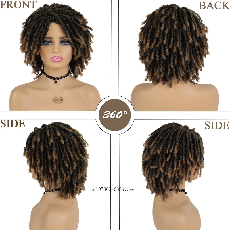 Syntetyczne peruki do włosów Krótka peruka z kręconymi włosami Afro z grzywką Syntetyczna afrykańska puszysta czarna Ombre Brązowa kręcona peruka damska Naturalny kostium