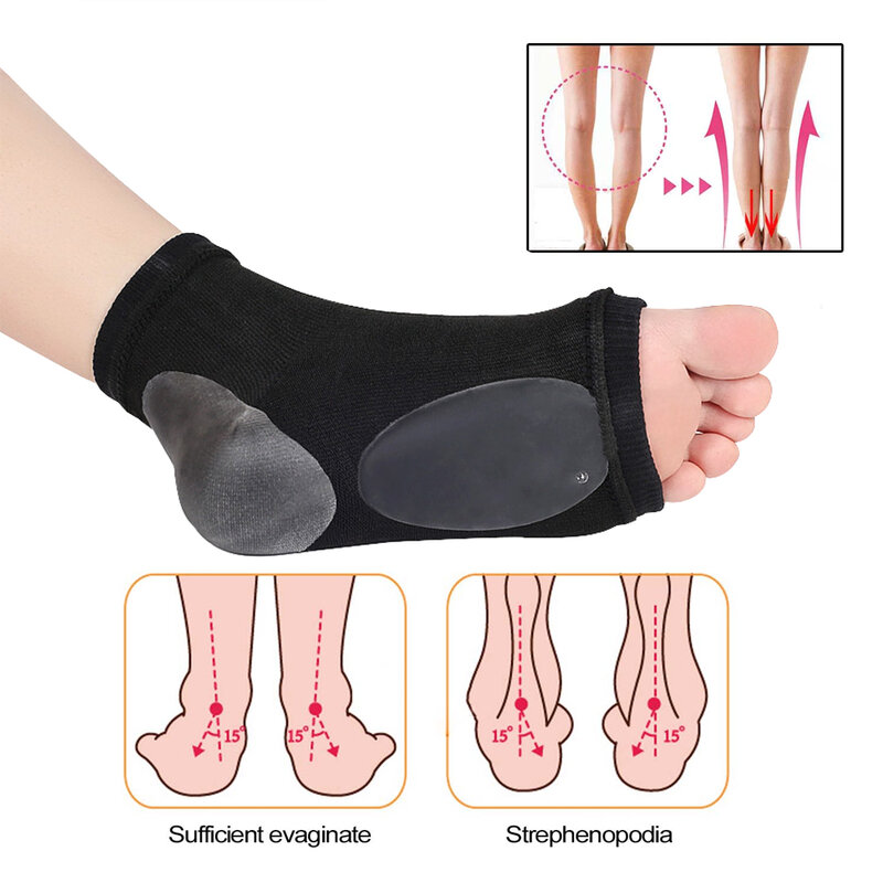 1 Pair Arch Support Cover Cushioned Soft Elastic Gel Pad Arch Sock For Flat Foot Care Pain Relief Plantar Fasciitis Heel Spurs