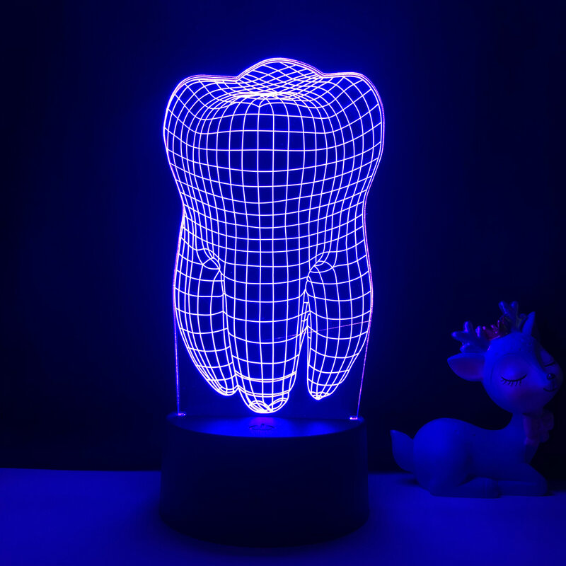 착시 치아 피규어 다채로운 LED 야간 조명, 어린이 아기 침실 분위기, 16 색 터치 테이블 쿨 램프, 치과 의사 선물, 3D