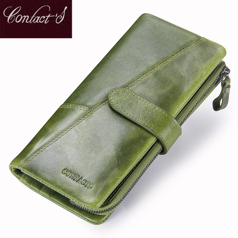 Contact – portefeuille en cuir véritable pour femmes, porte-monnaie, pochette longue avec pochette pour téléphone portable, porte-cartes