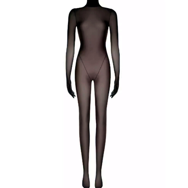 Luvas sem costura e brilhantes para mulheres, macacão Sheer See Through, meia-calça sexy, collant Bodycon, 8D
