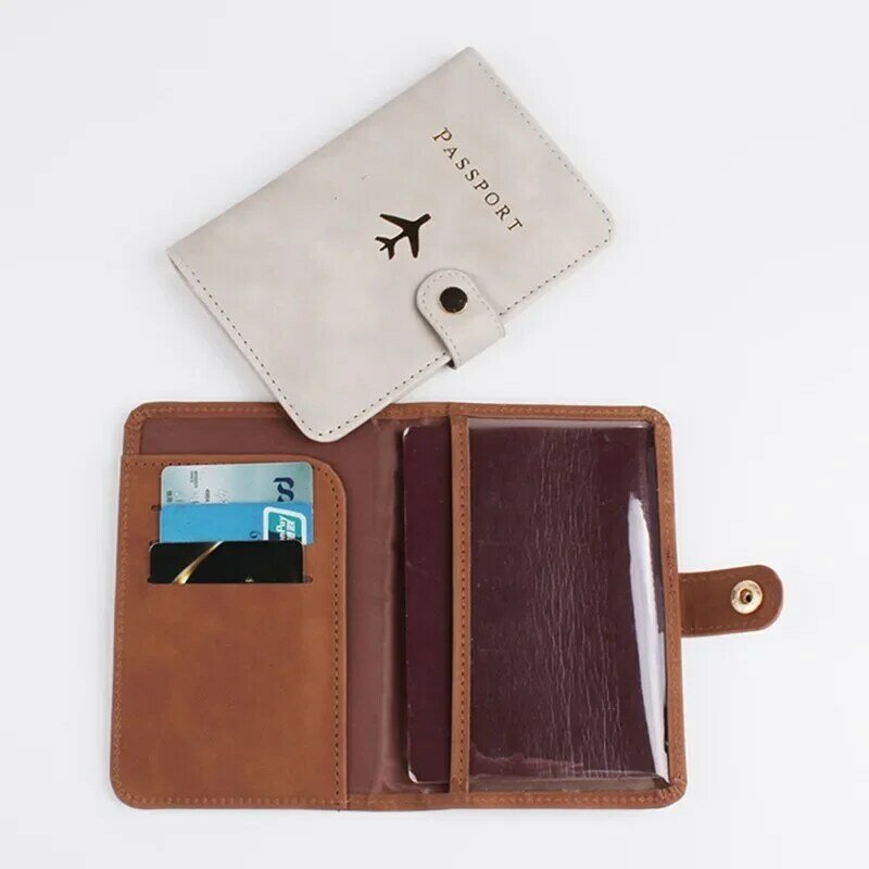 Tas dompet sarung paspor Pria Wanita, dompet tempat kartu kredit kulit Pu portabel untuk perjalanan