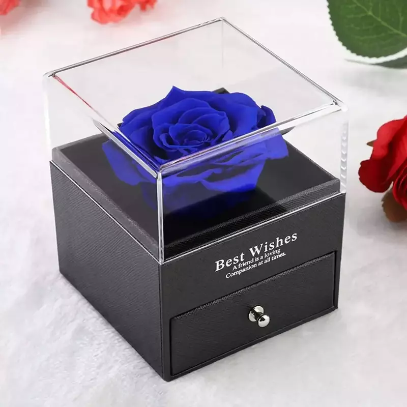 Eternal Rose Flower Jewelry Gift Box Ring Earrings Necklace Storage Boxes Wedding Christmas Valentines Artificial Jewellery Case