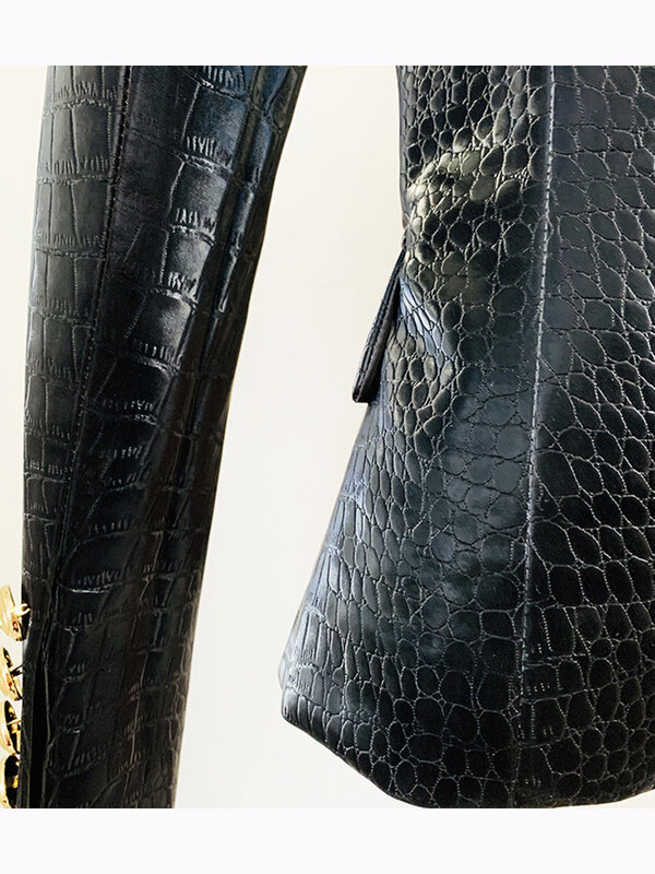 Veste en similicuir de crocodile pour femme, blazer femme, boutons en métal, haute qualité, nouvelle mode baroque, designer, discuter, 2024