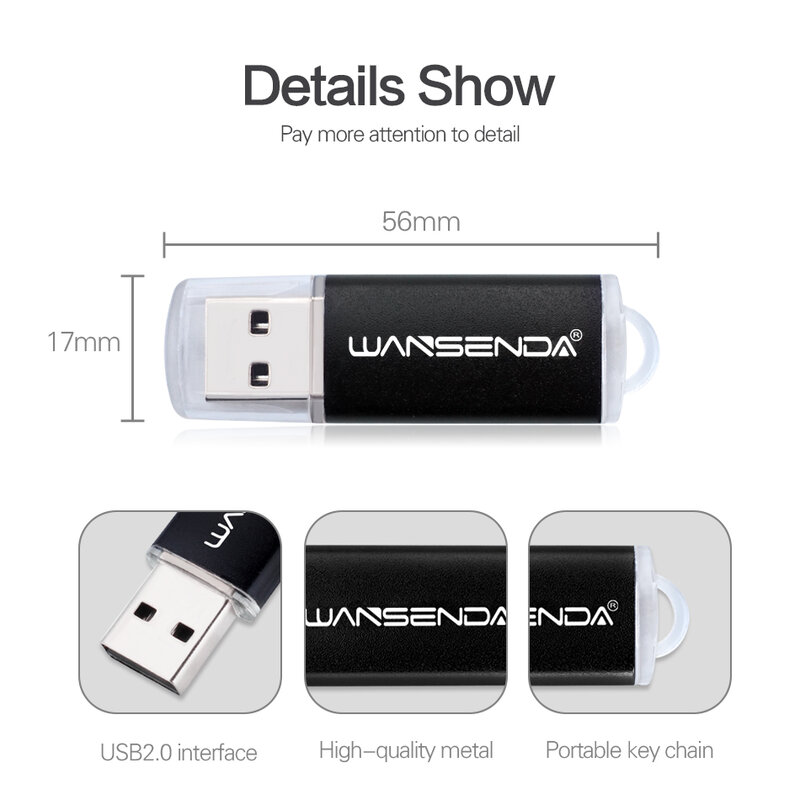WANSENDA-Mini Metal USB Flash Drive, Memory Stick, Pendrive Capacidade Real, 8 GB, 16GB, 32GB, 64GB, 128 GB, 256GB