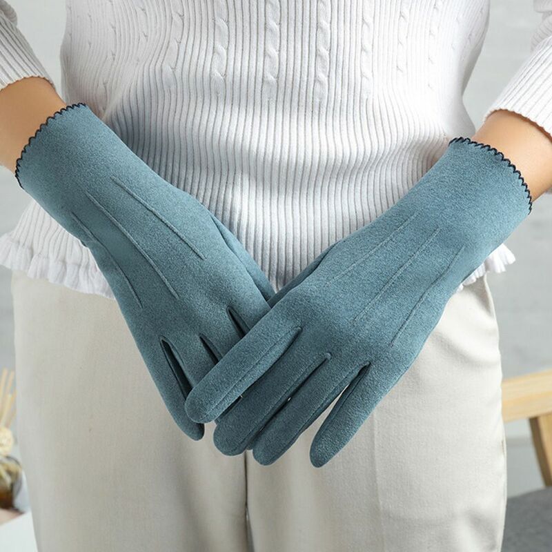 Ochrona przed zimnem kolarstwo na świeżym powietrzu jednolity kolorowy ekran dotykowy niemiecki polar koreański styl rękawiczki ciepłe rękawiczki damskie
