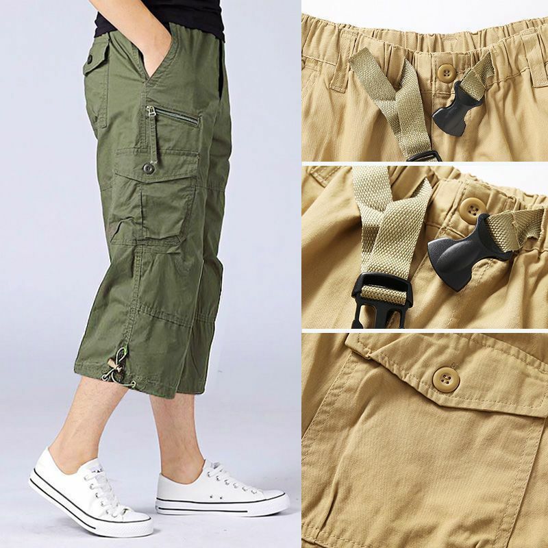 Calça curta esportiva reta sólida extragrande masculina, shorts Capris Cargo, Essentials ao ar livre casual, moda vintage, verão, nova
