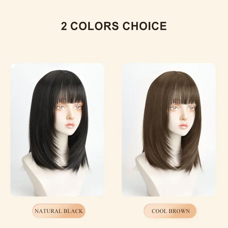 ALXNAN Short Straight Synthetic Wigs for Women Natural Black Bob Wigs with Bangs Daily Cosplay Party Heat Resistant Fake Hair