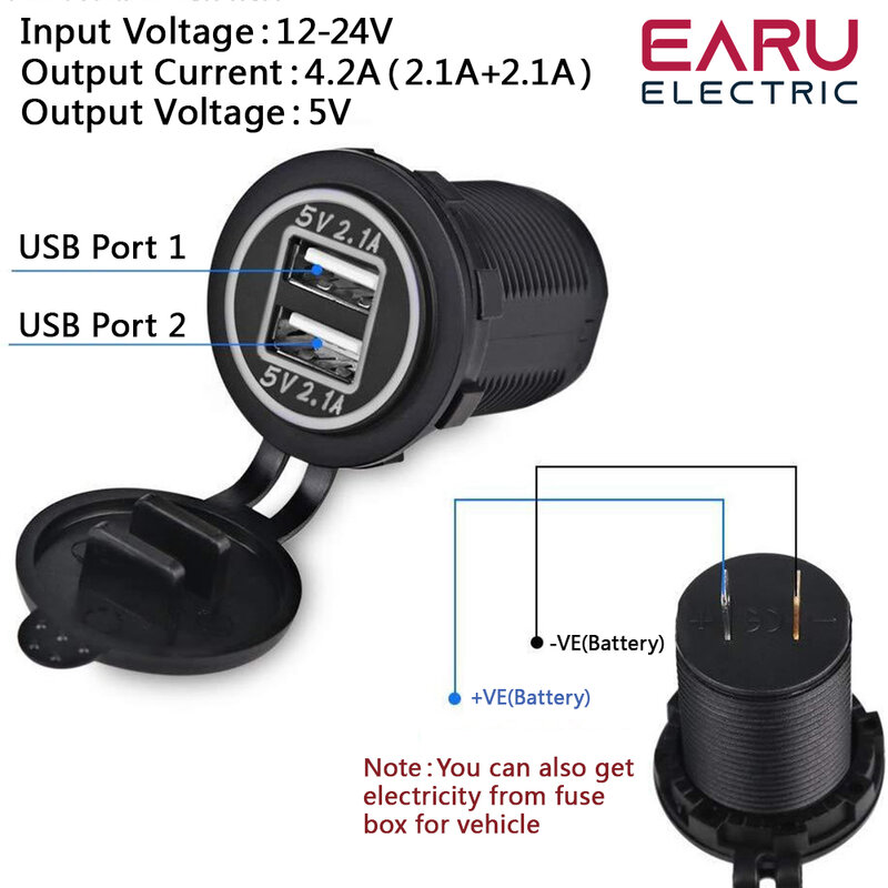 4.2A Dual USB Car Moto accendisigari doppio caricatore USB 12V-24V auto Moto accendisigari prese presa di corrente LED