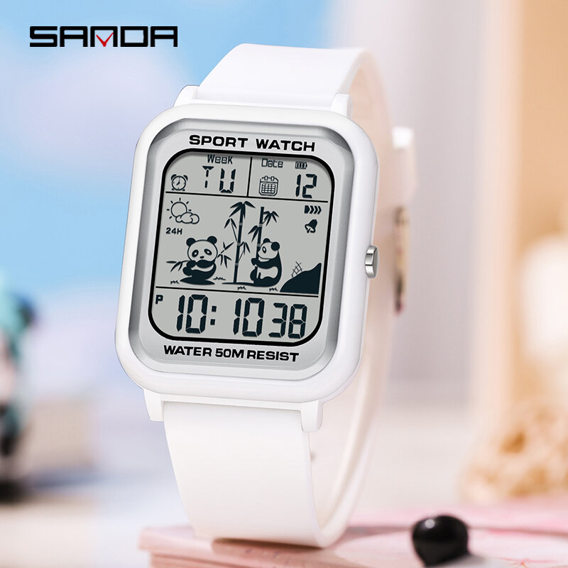 SANDA jam tangan olahraga pria, jam tangan militer LED Digital untuk pria dan wanita, jam tangan elektronik gradien anti air