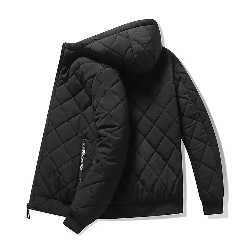 남성용 후드 재킷, 가을 겨울 코튼 패딩 재킷, 남성 패션 의류, 마름모 질감 캐주얼 파카, 빅 사이즈 4XL