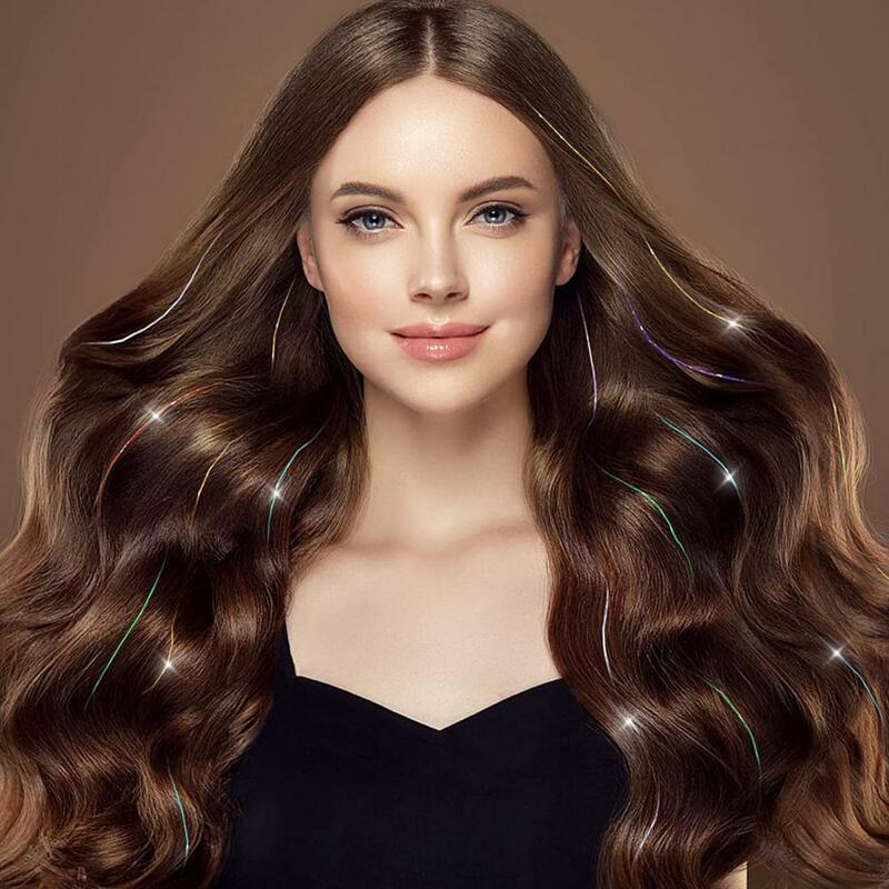 6Pcs 50cm Sparking Shiny Hair Tinsel Hair Extensions Tinsel Hair Clip-on Extensions Women Hippie for Braiding Headdress
