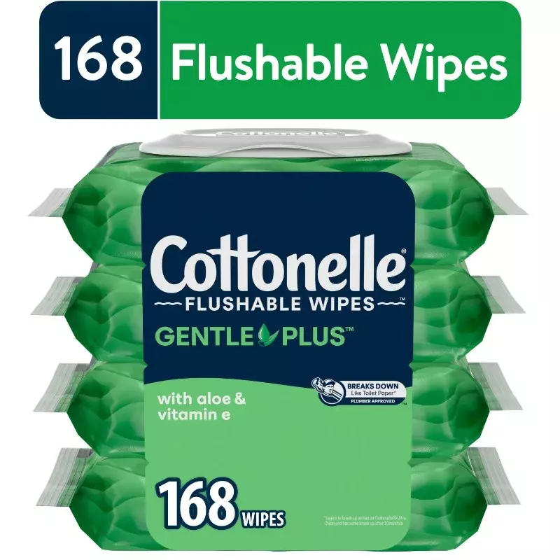 Toalhetes Cottonelle Gentil Plus Flushable, 4 Flip Top Packs