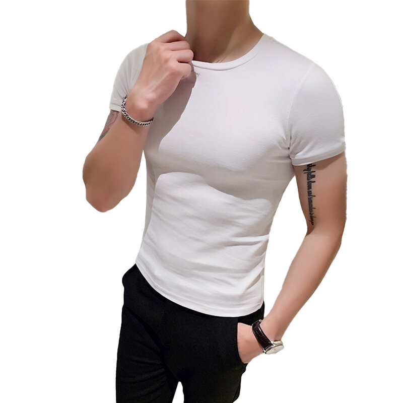 T de treino de manga curta gola redonda para homem, blusa casual, slim fit, vestuário musculoso, camisa diária, moda