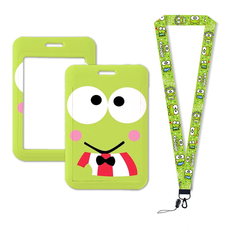 W Sanrio Keroppi Lanyard Cute Frog Custom Cartoon Children ID Badge Holders Women's identification Card Holder