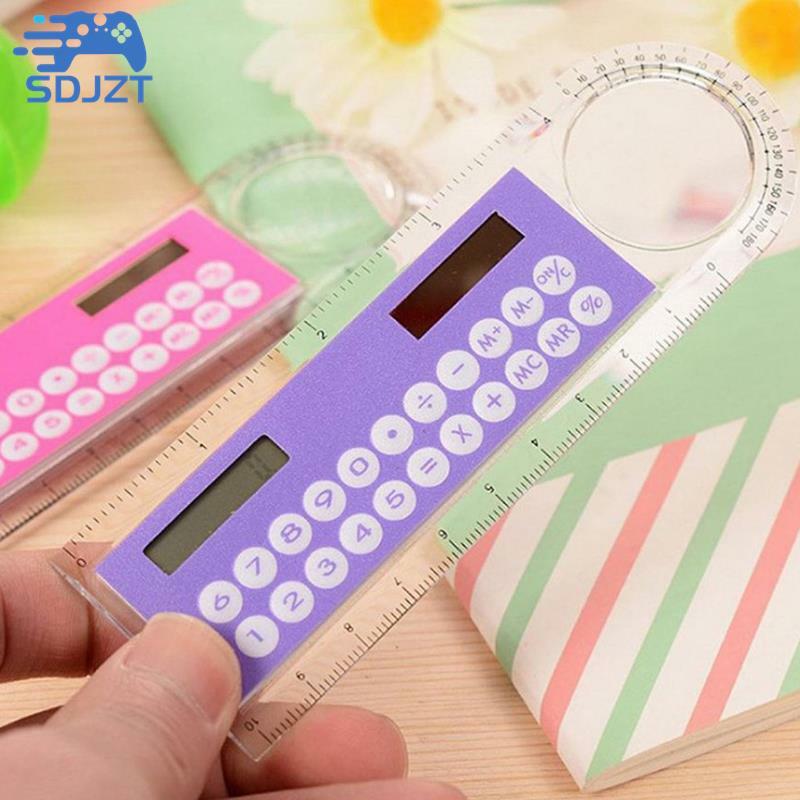 Hot Sale Mini Ultra-thin Straight Ruler With Solar Calculator Magnifier Multifunction Calculator 10cm School Office Supplies