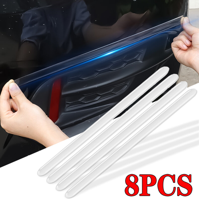 Clear Car Door Edge Protective Stickers, Anti-Colisão Strip, Transparente Protector Sticker, Tiras invisíveis brancas, 8 pcs