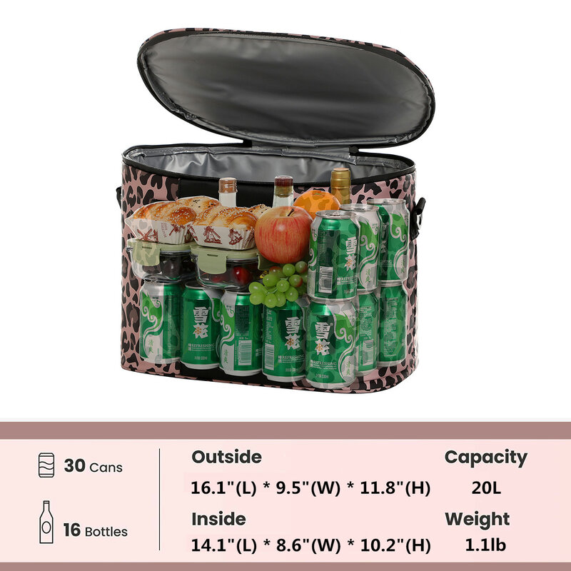 Cooler Shoulder Bag Women Insulated Cool Box Thermal Food Tote Men Large Leopard Waterproof Leakproof Portable Travel Reusable