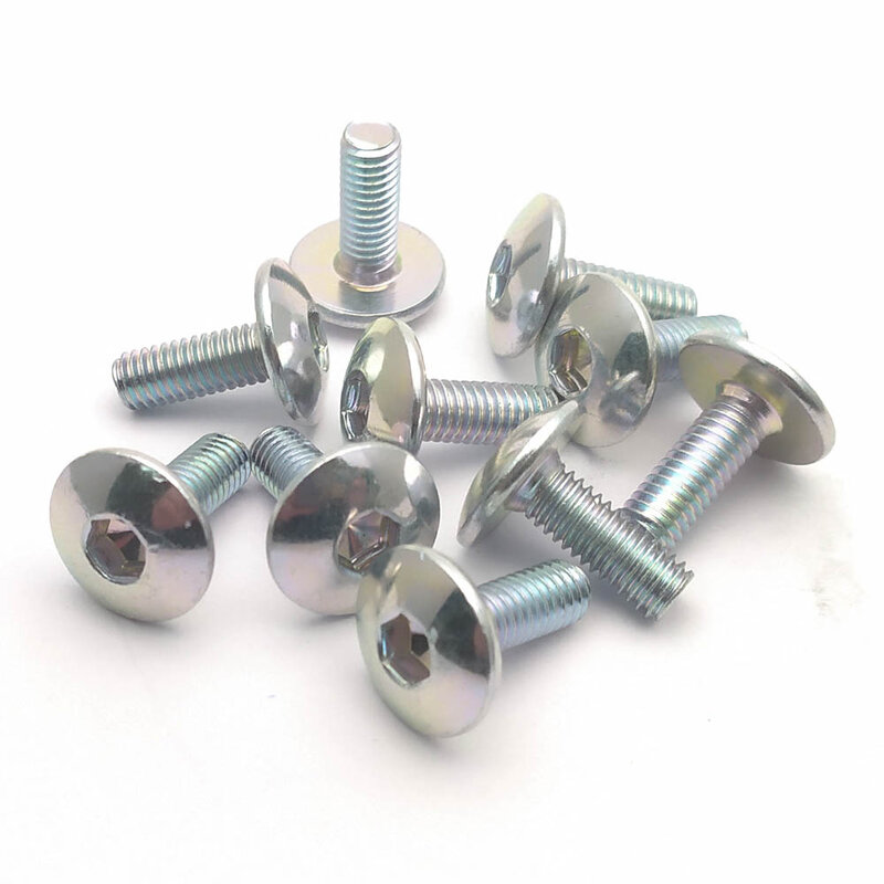 10pcs Big Flat Round Head Inner Hexagon Screw Bolt M6 6mm M6X16 Dark Silver for Motorcycle Scooter ATV Moped Plastic Cover