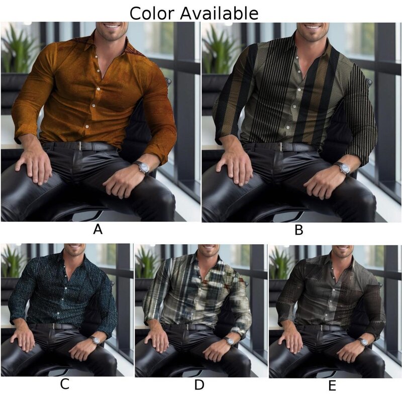 Blouse Shirt Party Casual Daily Holiday Party T Dress Up Printed Stripe Bussiness Casual Long Sleeve Male Stylish