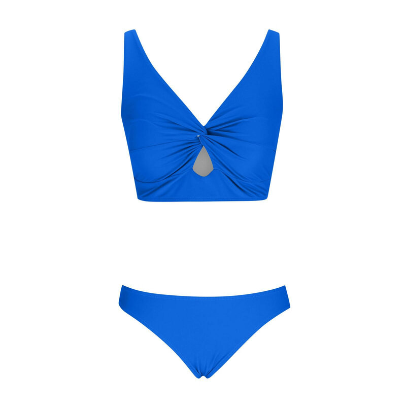 Conjunto de Bikini calado de dos piezas para mujer, traje de baño de Color sólido con almohadilla de sujetador, sin soporte de acero