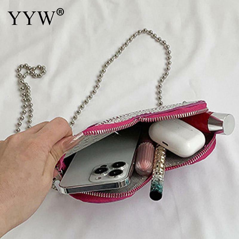 Mini bolso con diamantes de imitación para niña, cartera con cremallera para teléfono, monedero informal con cadena de Metal, bolso de hombro cruzado