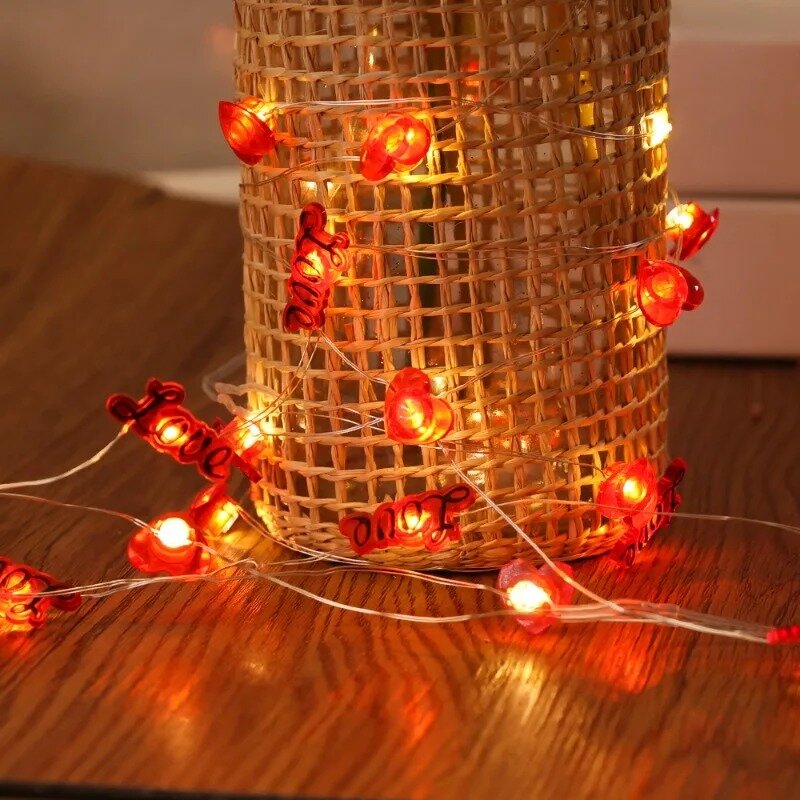 سلسلة ضوء قلب أحمر LED ، تعمل بالبطارية ، عيد الحب ، مصابيح ، إكليل ، زفاف ، حفلة ، عطلة ، ديكور منزلي ، خارجي ، 2 متر
