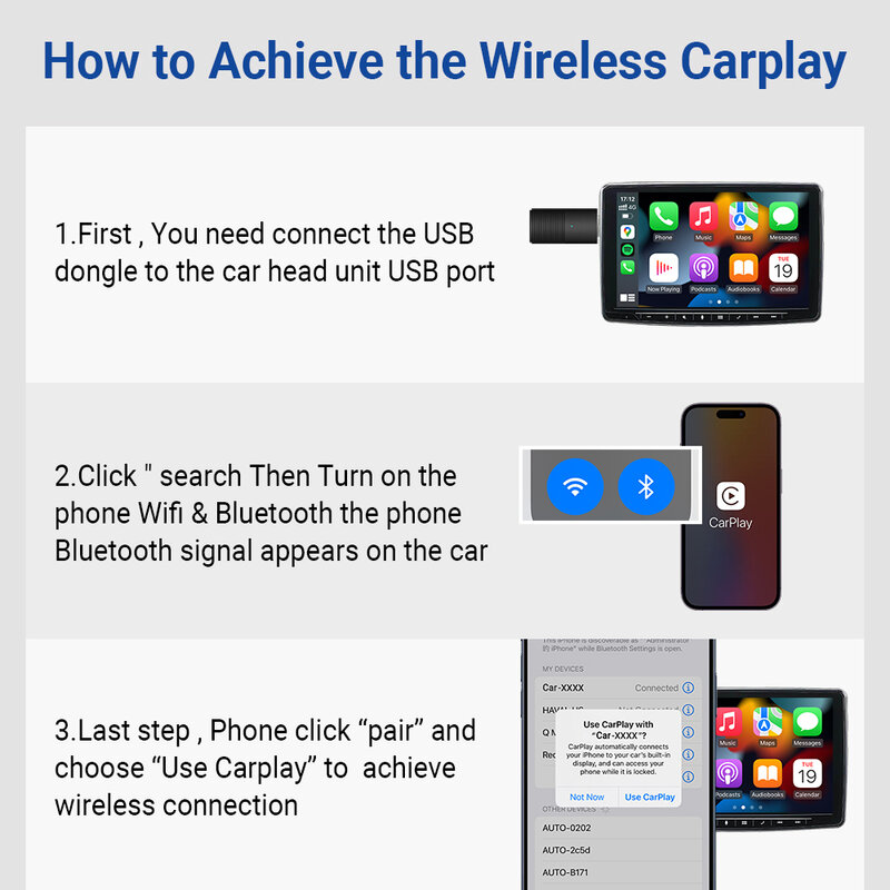 Ottomosi Adpter CarPlay nirkabel Mini, Aksesori Mobil Apple sistem mobil cerdas koneksi Bluetooth WIFI terbaru