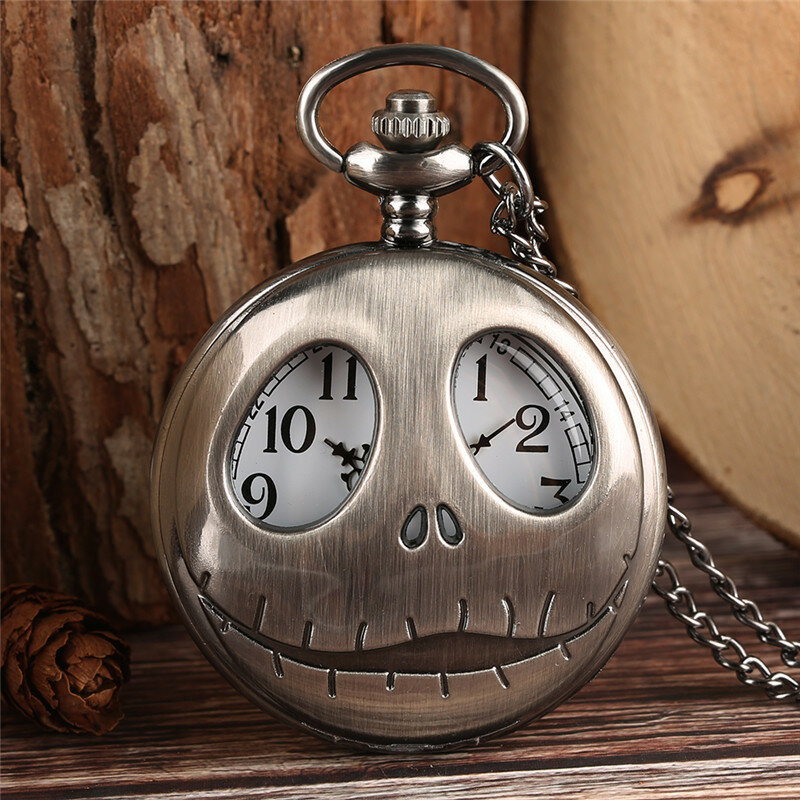 Steampunk Hollow Out obudowa z motywem czaszki mężczyźni kobiety zegarek kwarcowy analogowy kieszonkowy naszyjnik łańcuch sweter cyfry arabskie zegar zegarek