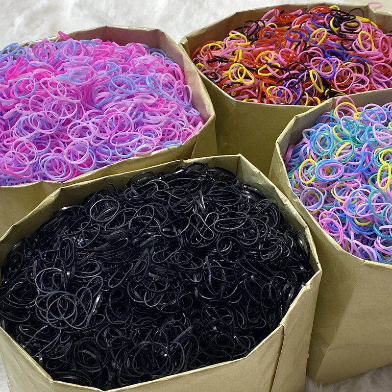 Lazos elásticos desechables para el cabello para niña, cintas de goma para el pelo de colores, coleteros, accesorios para el cabello, 500/1000/2000 piezas