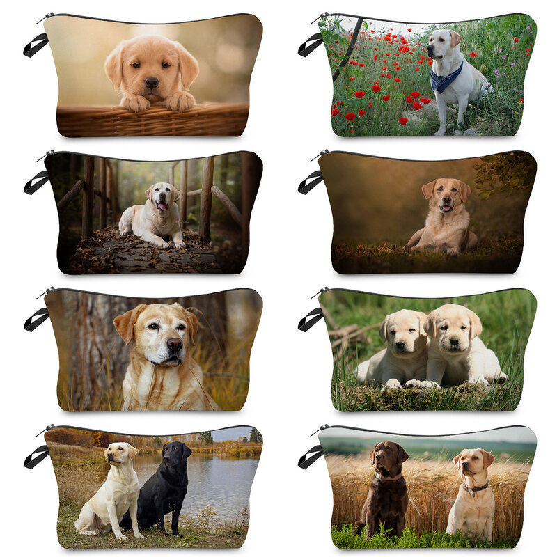 Cute Dog Toiletry Kit para Mulheres, Organizador de Maquiagem, Travel Bag, Portátil, Praia, Cão, Labrador, Retriever Print, Cosmetic Bag, Mini, Outdoor