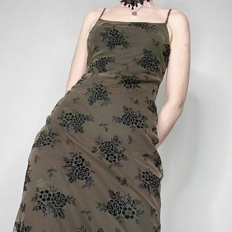 HOUZHOU-vestidos florales Vintage para mujer, ropa larga de verano, estilo años 2000, gótico, Grunge, japonés