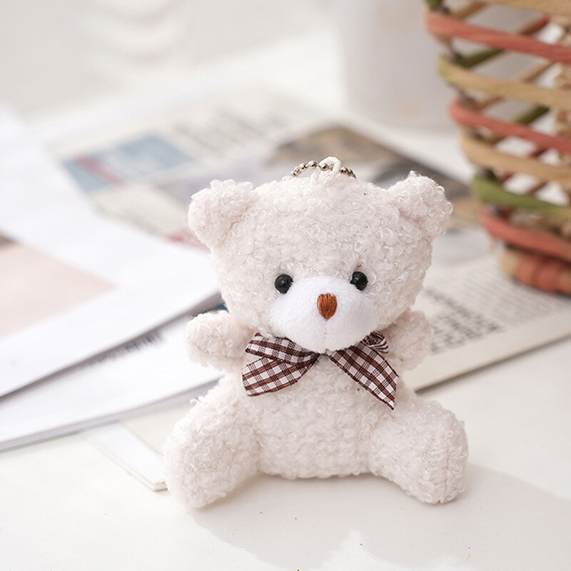 8cm Cute CartoonBow Sitting Plush Bear Mini Bow Tie Bear Stuffed Animal Toy Kawaii Plush Keychain Bag Pendant Children Gift