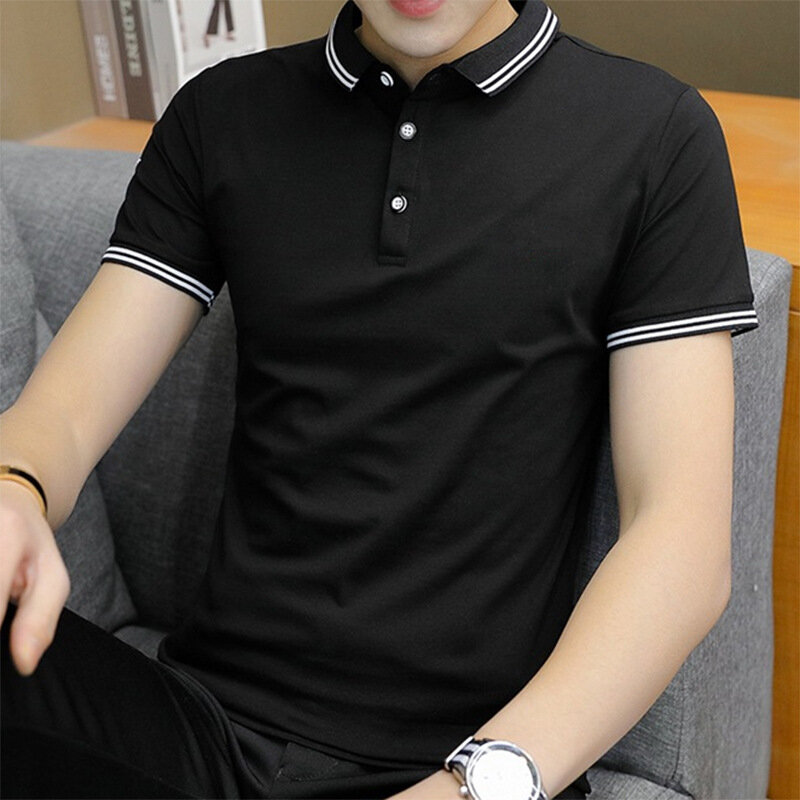 Рубашка-поло мужская с отложным воротником, короткий рукав, деловой Повседневный Молодежный топ, модная одежда в Корейском стиле, рубашка-поло, лето