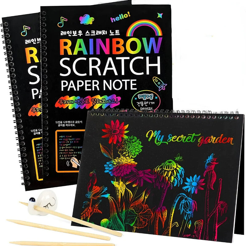 Juego de papel arcoíris mágico para raspar para niños, juguete de pintura, libro de Graffiti DIY, juguetes educativos Montessori