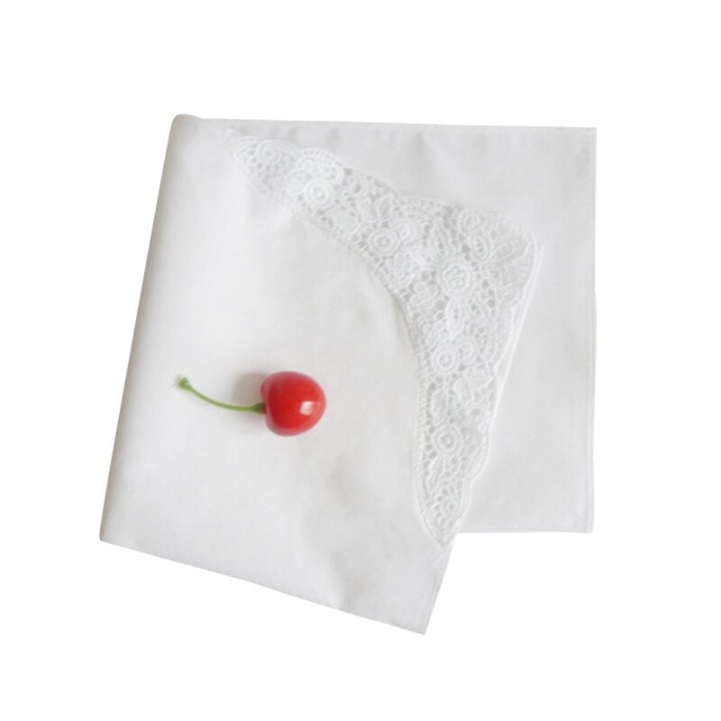 Wedding Handkerchiefs Scallops Lace Edges Hankies Flower Lace Cotton Handkerchiefs Great for Bouquets Tableware