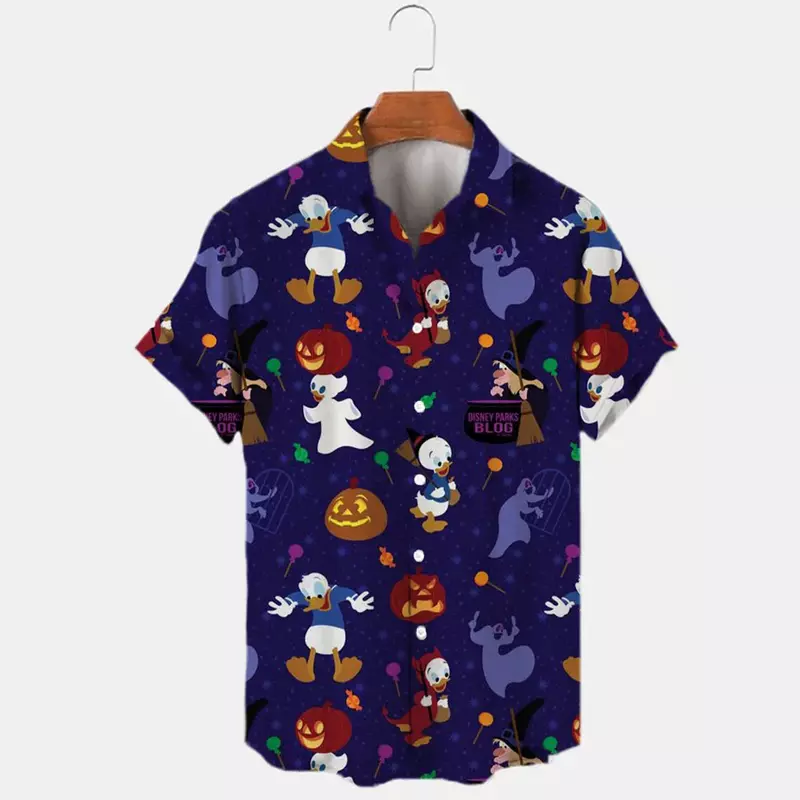 Disney Halloween koszula hawajska mężczyźni moda damska koszulka z krótkim rękawkiem Mickey Halloween koszula hawajska Casual koszula plażowa