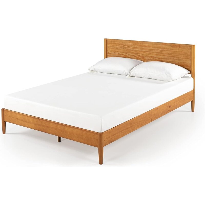 Wood Platform Bed Frame ， Solid Wood Foundation ， Wood Slat Support ，No Box Spring Needed ，Easy Assembly, Queen