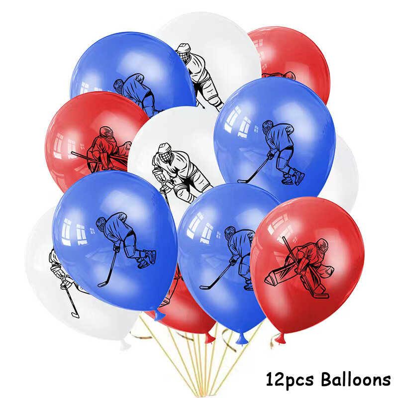 Piring Kertas untuk Pesta Tema Hoki Spanduk Balon Ulang Tahun Olahraga Balon Udara Hoki Hiasan Perlengkapan Pesta Puncak Kue