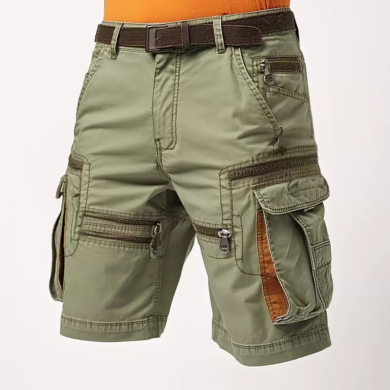 Pantalones cortos Cargo elásticos lavados Vintage con cinturón y bolsillos para hombre