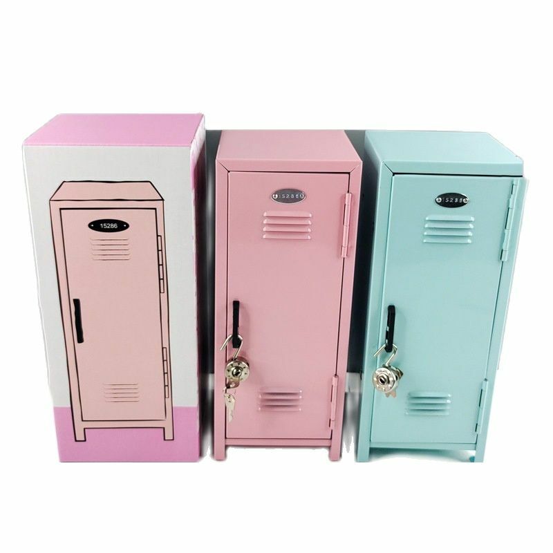 1Pc Desktop Locking Storage Box Mini Cosmetic Iron Storage Cabinet Cute Girl Heart Small Cabinet Box per regali