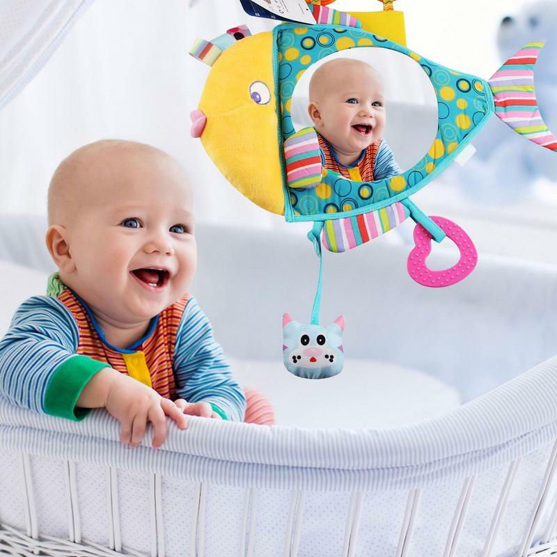Mainan cermin mobil untuk bayi, cermin pandangan jelas untuk keamanan kursi mobil menghadap belakang berbentuk ikan mainan cermin bayi memungkinkan lebih mudah