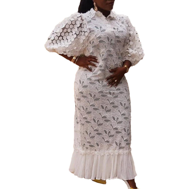 Eleganti abiti africani taglie forti per le donne 2023 nuovo abito da festa nuziale in pizzo Sexy Dashiki abito lungo africano caftano musulmano M-4XL
