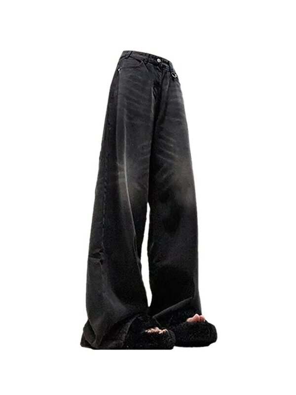 Pantalones vaqueros negros de cintura alta para mujer, pantalón de pierna ancha, diseño de temperamento, moda avanzada, Sexy, blanqueado, rayado, Verano