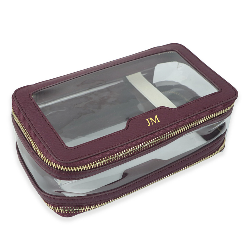 Bolsa de cosméticos de cuero Saffiano con letras personalizadas, portátil, Pvc, capacidad, impermeable, viaje, multifunción, doble capa, almacenamiento