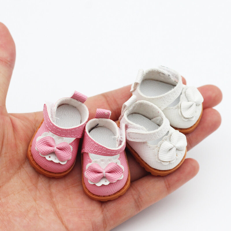 Zapatos de muñeca de 10cm y 3,8 cm con punta de juguete para niños, zapatos de dedo con correa de cuero redonda brillante, accesorios de tela de algodón a la moda