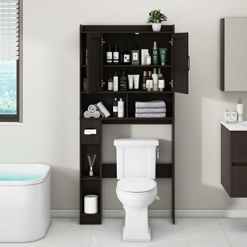 Over The Toilet Storage Cabinet, Farmhouse Storage Cabinet Over Toilet with 2 Barn Door & Toilet Paper Holder Stand