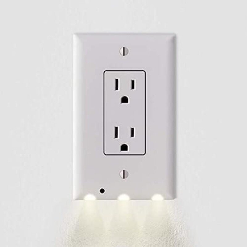 Electrical Outlet Guide Light with LED Light Bar - Night Light Wall Plate with LED Night Lights - Automatic On/Off Sensor